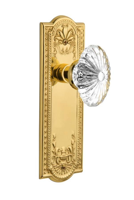 Nostalgic 712066: Meadows Backplate w/Oval Fluted Clear Glass Crystal Knob Privacy Door Set - Polished Brass