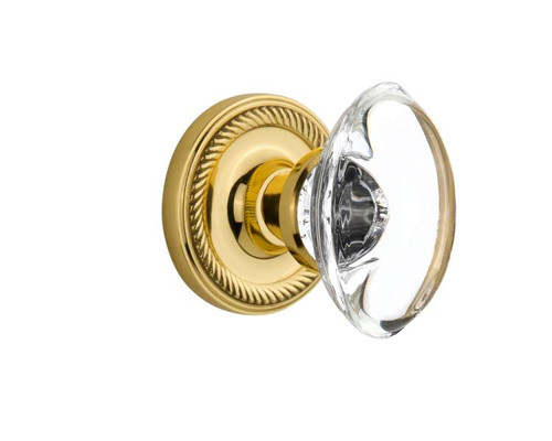 Nostalgic 711750: Mortise Rope Rose w/ Oval Clear Crystal Knob - Polished Brass