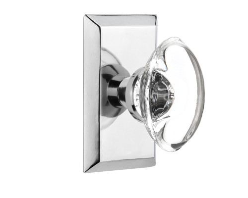 Nostalgic 713244: Studio Backplate w/Oval Clear Glass Crystal Knob Passage Door Set - Bright Chrome