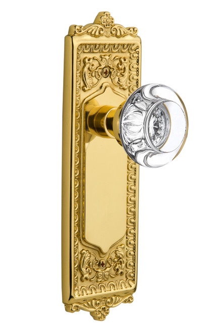 Nostalgic 712211: Egg & Dart Backplate w/Round Clear Glass Crystal Knob Passage Door Set - Polished Brass