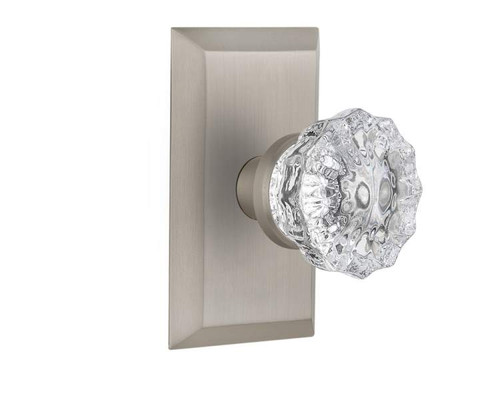 Nostalgic 713309: Studio Backplate w/Clear Crystal Glass Knob Privacy Door Set - Satin Nickel