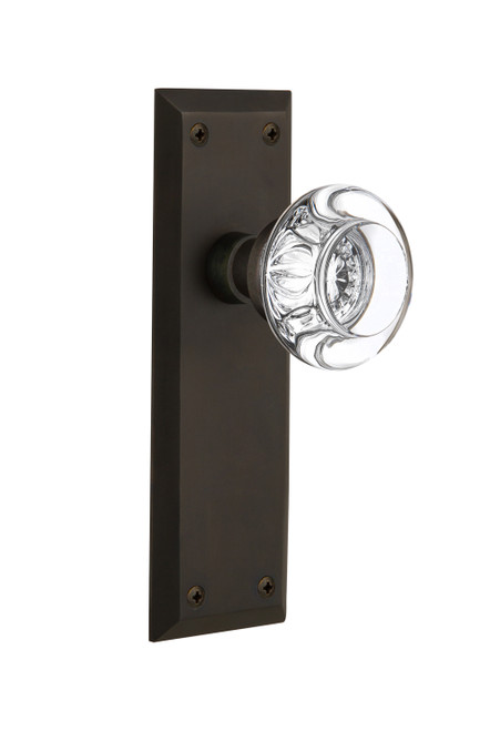 Nostalgic 712224: New York Backplate w/Round Clear Glass Crystal Knob Passage Door Set - Oil-Rubbed Bronze
