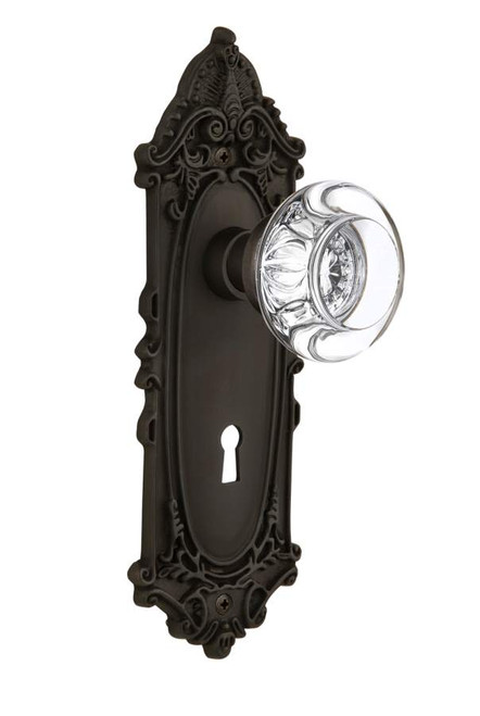 Nostalgic 712388: Victorian Backplate w/Round Clear Glass Crystal Knob Single Dummy Door Set - Oil-Rubbed Bronze