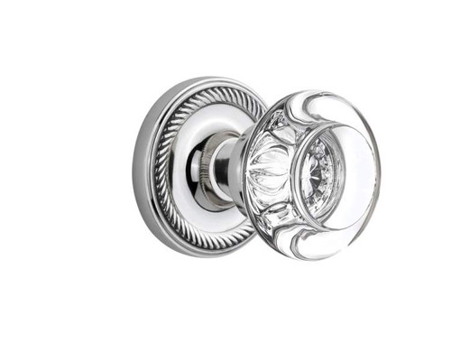 Nostalgic 712628: Mortise Rope Rose w/ Round Clear Crystal Knob - Bright Chrome