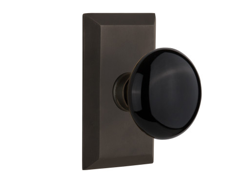 Nostalgic 713382: Studio Backplate w/Black Porcelain Knob Privacy Door Set - Oil-Rubbed Bronze