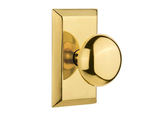 Nostalgic 713335: Studio Backplate w/New York Knob Privacy Door Set - Polished Brass
