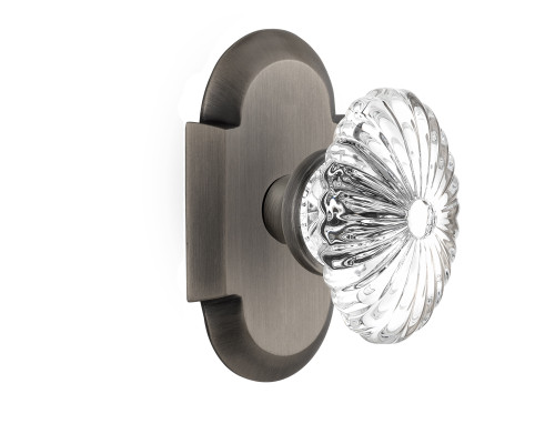 Nostalgic 712842: Cottage Backplate w/Oval Fluted Clear Glass Crystal Knob Passage Door Set - Antique Pewter