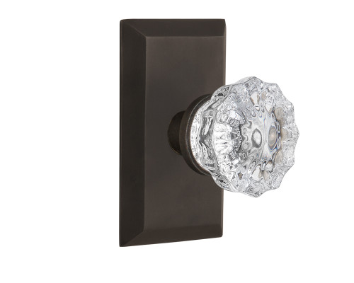 Nostalgic 713211: Studio Backplate w/Clear Crystal Glass Knob Passage Door Set - Oil-Rubbed Bronze
