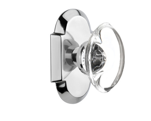 Nostalgic 713028: Cottage Backplate w/Oval Clear Glass Crystal Knob Single Dummy Door Set - Bright Chrome