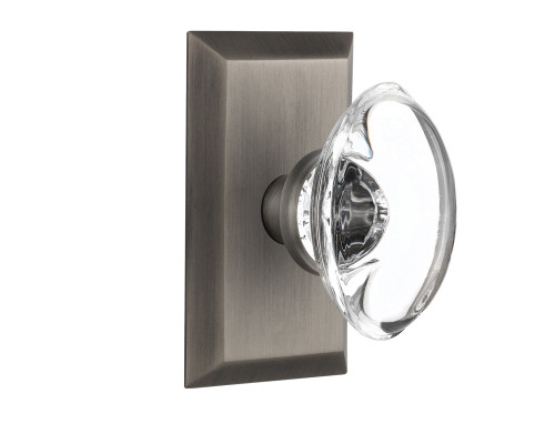 Nostalgic 713339: Studio Backplate w/Oval Clear Glass Crystal Knob Privacy Door Set - Antique Pewter