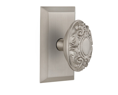 Nostalgic 713466: Studio Backplate w/Victorian Knob Single Dummy Door Set - Satin Nickel