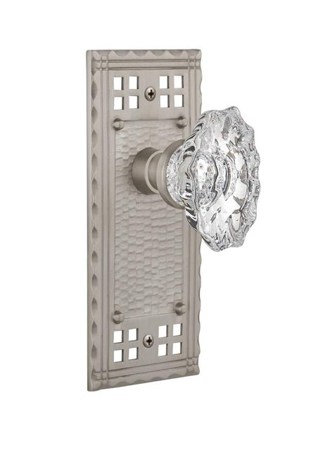Nostalgic 713673: Craftsman Backplate w/Chateau Knob Passage Door Set - Satin Nickel