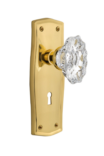 Nostalgic 713698: Prairie Backplate w/Chateau Knob Passage Door Set - Polished Brass