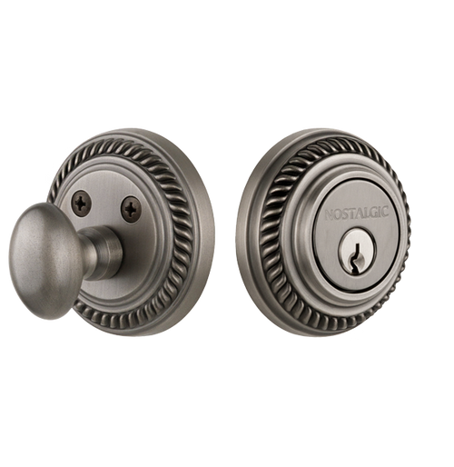 Nostalgic 702284: Single Cylinder Deadbolt Keyed Differently Rope - Antique Pewter