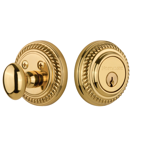 Nostalgic 702288: Single Cylinder Deadbolt Keyed Differently Rope - Polished Brass