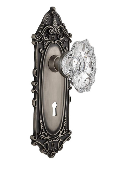 Nostalgic 713701: Victorian Backplate w/Chateau Knob Passage Door Set - Antique Pewter