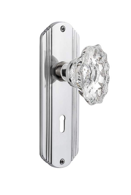 Nostalgic 713773: Deco Backplate w/Chateau Knob Single Dummy Door Set - Bright Chrome