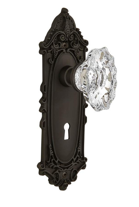 Nostalgic 713702: Victorian Backplate w/Chateau Knob Passage Door Set - Oil-Rubbed Bronze