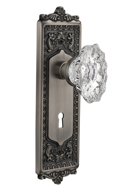 Nostalgic 713974: Egg & Dart Backplate w/Chateau Knob Privacy Door Set - Antique Pewter