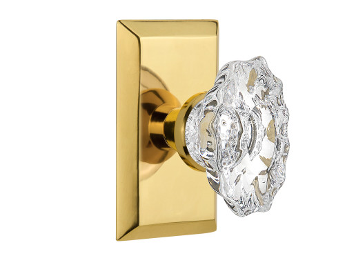 Nostalgic 713658: Studio Backplate w/Chateau Knob Passage Door Set - Polished Brass