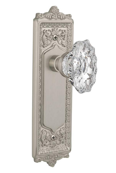 Nostalgic 713929: Egg & Dart Backplate w/Chateau Knob Privacy Door Set - Satin Nickel
