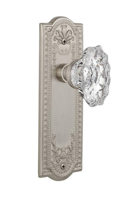 Nostalgic 713737: Meadows Backplate w/Chateau Knob Single Dummy Door Set - Satin Nickel