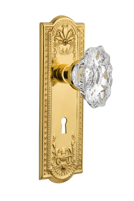 Nostalgic 713784: Meadows Backplate w/Chateau Knob Single Dummy Door Set - Polished Brass