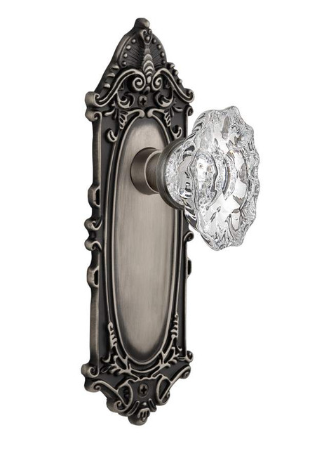 Nostalgic 713661: Victorian Backplate w/Chateau Knob Passage Door Set - Antique Pewter