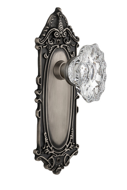 Nostalgic 713760: Victorian Backplate w/Chateau Knob Single Dummy Door Set - Antique Pewter