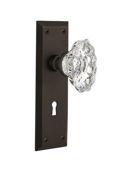 Nostalgic 713790: New York Backplate w/Chateau Knob Single Dummy Door Set - Oil-Rubbed Bronze