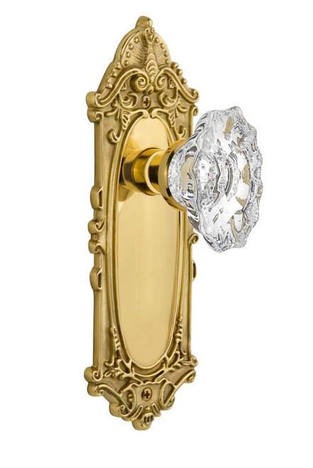 Nostalgic 713960: Victorian Backplate w/Chateau Knob Privacy Door Set - Polished Brass