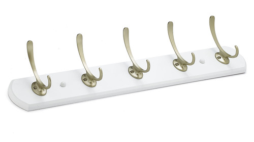 Richelieu T37121184: 21-1/2" Transitional 5-Hook Wall Rack - Matte Nickel/White