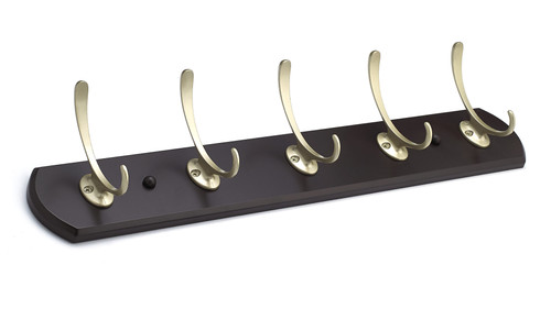 Richelieu T38551184: 21-1/2" Transitional 5-Hook Wall Rack - Matte Nickel/Espresso