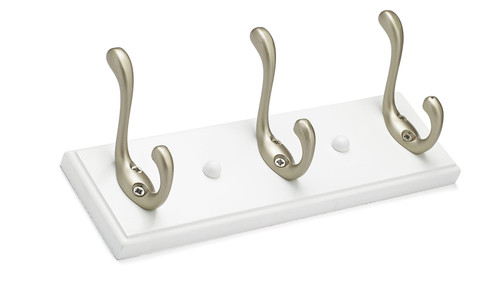 Richelieu T36709184: 10" Utility 3-Hook Wall Rack - Matte Nickel/White