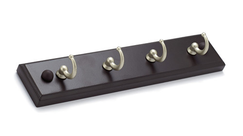 Richelieu T35207184: 8-5/8" Utility 4-Hook Key Wall Rack - Matte Nickel/Espresso
