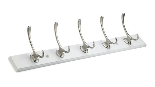 Richelieu T0010210195: 24" Transitional 5-Hook Wall Rack - Brushed Nickel/White