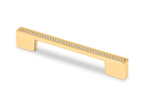 Topex 96 or 128mm cc Contemporary Bar Cabinet Pull - Swarovski Crystal and Gold