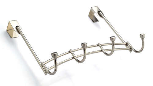 Richelieu RH1382204195: 13-3/8" Contemporary 4-Hook Over The Door Rack - Brushed Nickel