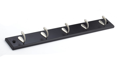 Richelieu T060214195: 20" Utility 5-Hook Wall Rack - Brushed Nickel/Black