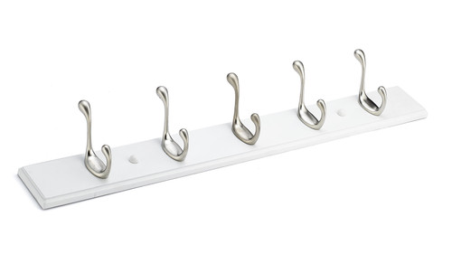 Richelieu T020210195: 24" Utility 5-Hook Wall Rack - Brushed Nickel/White