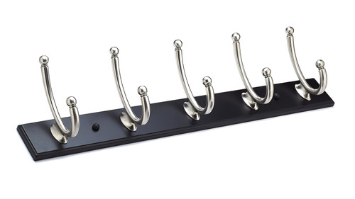 Richelieu RH1362145195: 24" Contemporary 5-Hook Wall Rack - Brushed Nickel/Black