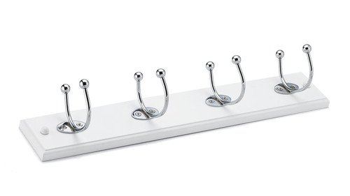 Richelieu T34456140: 18" Utility 4-Hook Wall Rack - Polished Chrome/White