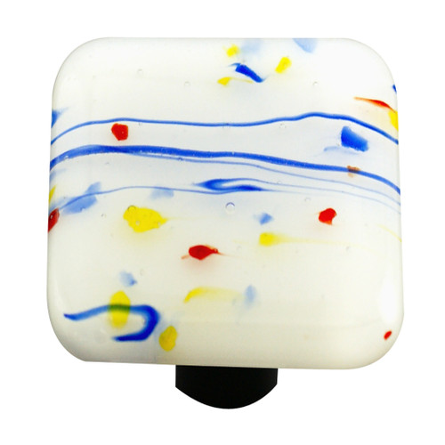 Aquila HK3008-KB: 1-1/2" Mardi Gras Square Cabinet Knob w/Black Post - Multi Colored/White