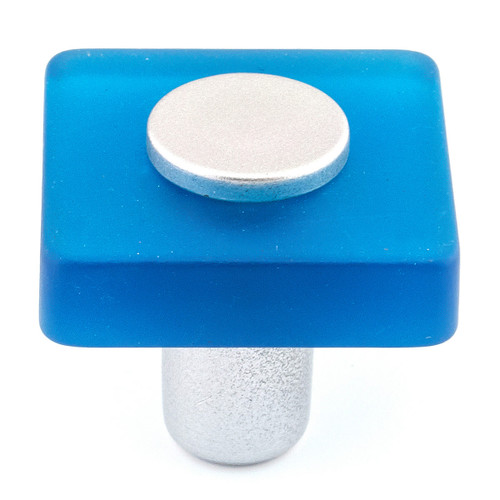 Richelieu BP122503478: 1-3/16" Eclectic Square Cabinet Knob - Frosted Blue Plastic