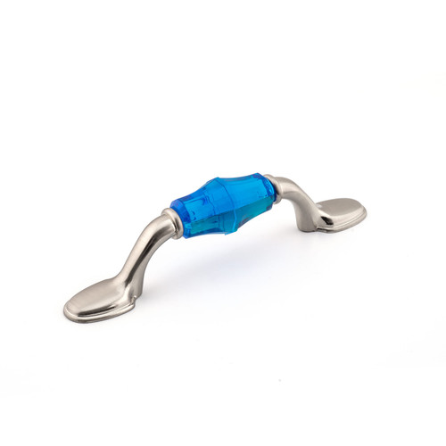 Richelieu BP110676195750: 3" cc Eclectic D-Handle Cabinet Pull - Brushed Nickel/Blue Acrylic