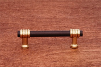 RKI CP-36-BRB: 3" cc Two Tone Swirl Round Bar Cabinet Pull - Oil Rubbed Bronze/Brass