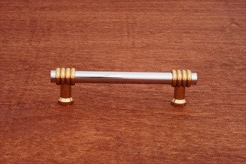 RKI CP-36-CB: 3" cc Two Tone Swirl Round Bar Cabinet Pull - Polished Chrome/Brass