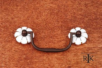 RKI CP-352-RB: 3" cc Drop Bail Cabinet Pull w/Gold Line Flower Ends - Bronze/Porcelain