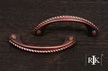 RKI CP-1603-DC: 3-1/2" cc Rope Trim Bow Cabinet Pull - Distressed Copper