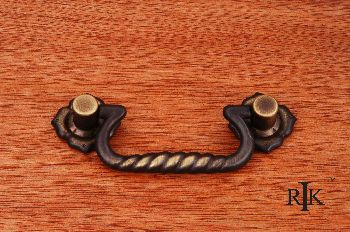 RKI CP-3709-AE: 3" cc Rope Drop Bail Cabinet Pull w/Clover Ends - Antique English